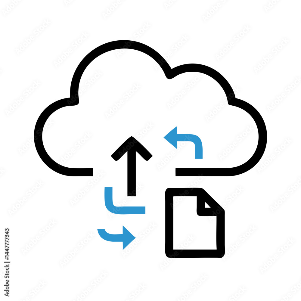 Leinwandbilder Cloud File Upload with Synchronization Arrows Icon Representing Data Transfer and Real-Time Backup