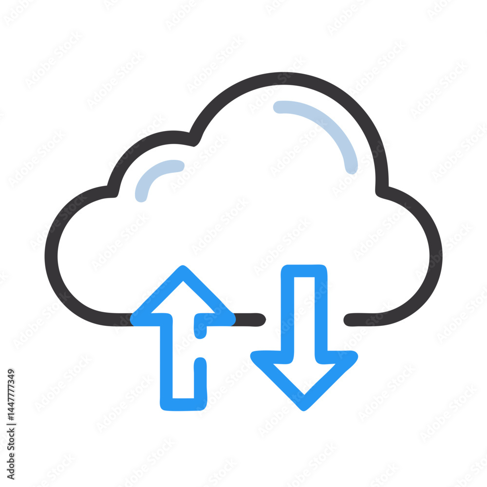 Fototapete Cloud File Upload with Synchronization Arrows Icon Representing Data Transfer and Real-Time Backup