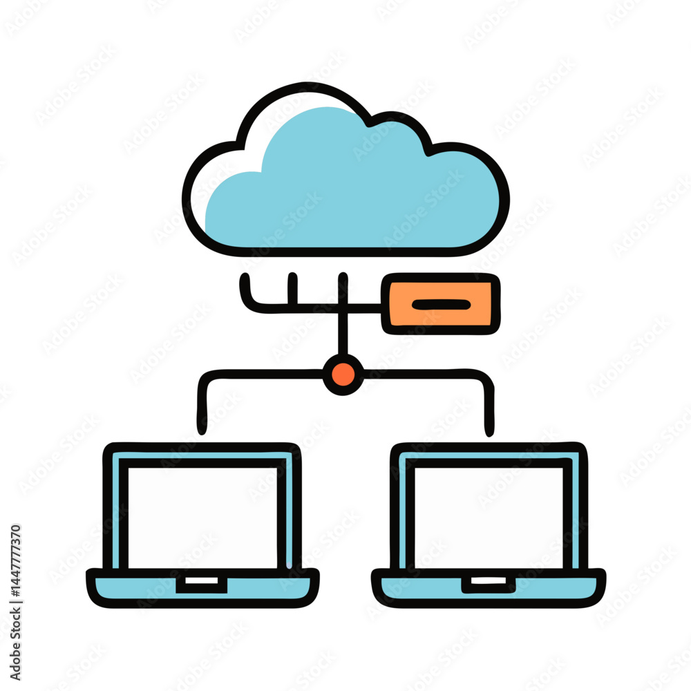 Aufkleber Cloud Network Connected to Laptop and Mobile Device Icon Representing Cross-Platform Sync and Remote Access