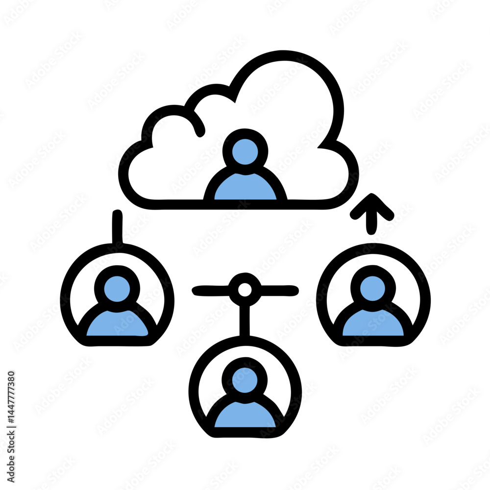 Aufkleber Cloud Network Sharing Between Multiple User Profiles Icon Representing Collaborative Access and Data Distribution
