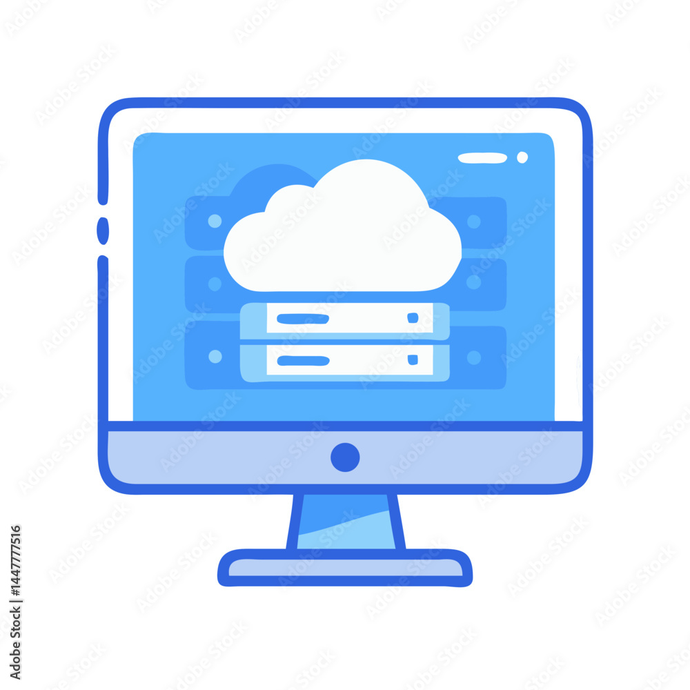 Aufkleber Cloud Server Display on Desktop Screen Icon Representing Online Hosting and Data Monitoring
