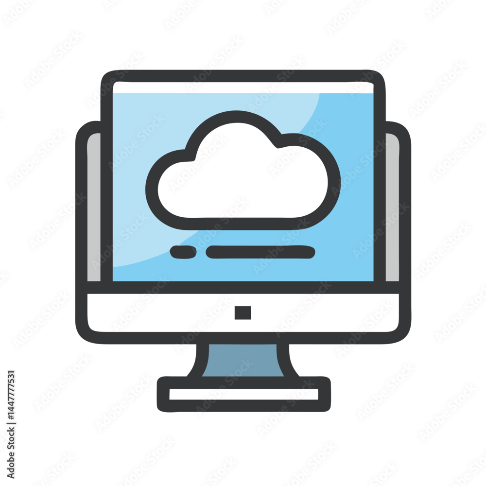 Aufkleber Cloud Server Display on Desktop Screen Icon Representing Online Hosting and Data Monitoring