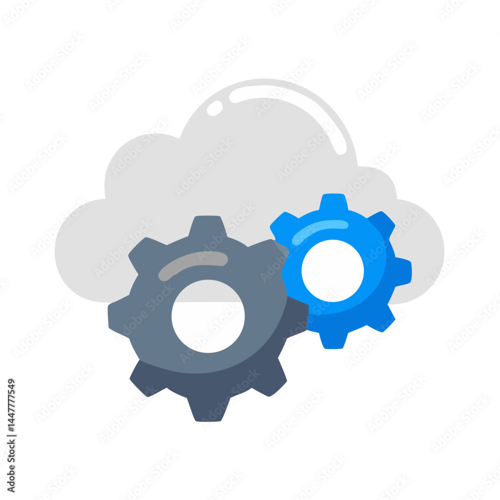 Poster Cloud Settings with Dual Gear Mechanism Icon Representing System Configuration and Cloud Management