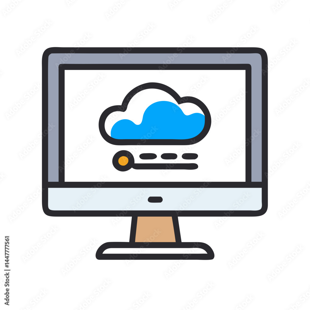 Fototapete Cloud Server Display on Desktop Screen Icon Representing Online Hosting and Data Monitoring
