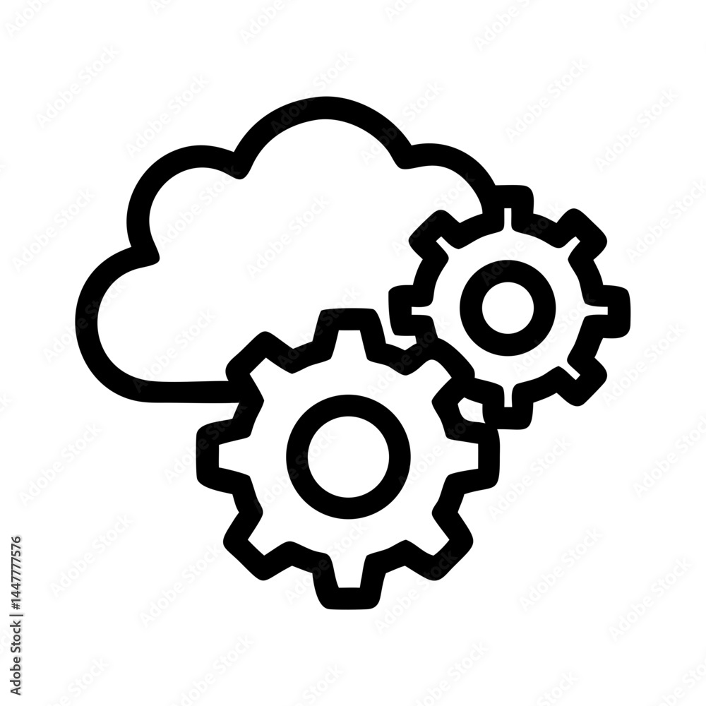 Poster Cloud Settings with Dual Gear Mechanism Icon Representing System Configuration and Cloud Management