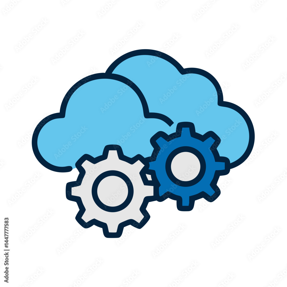 Fototapete cloud settings with dual gear mechanism icon representing system configuration and cloud management