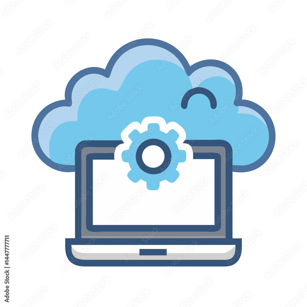 Leinwandbilder cloud system configuration on laptop icon representing remote setup and cloud management