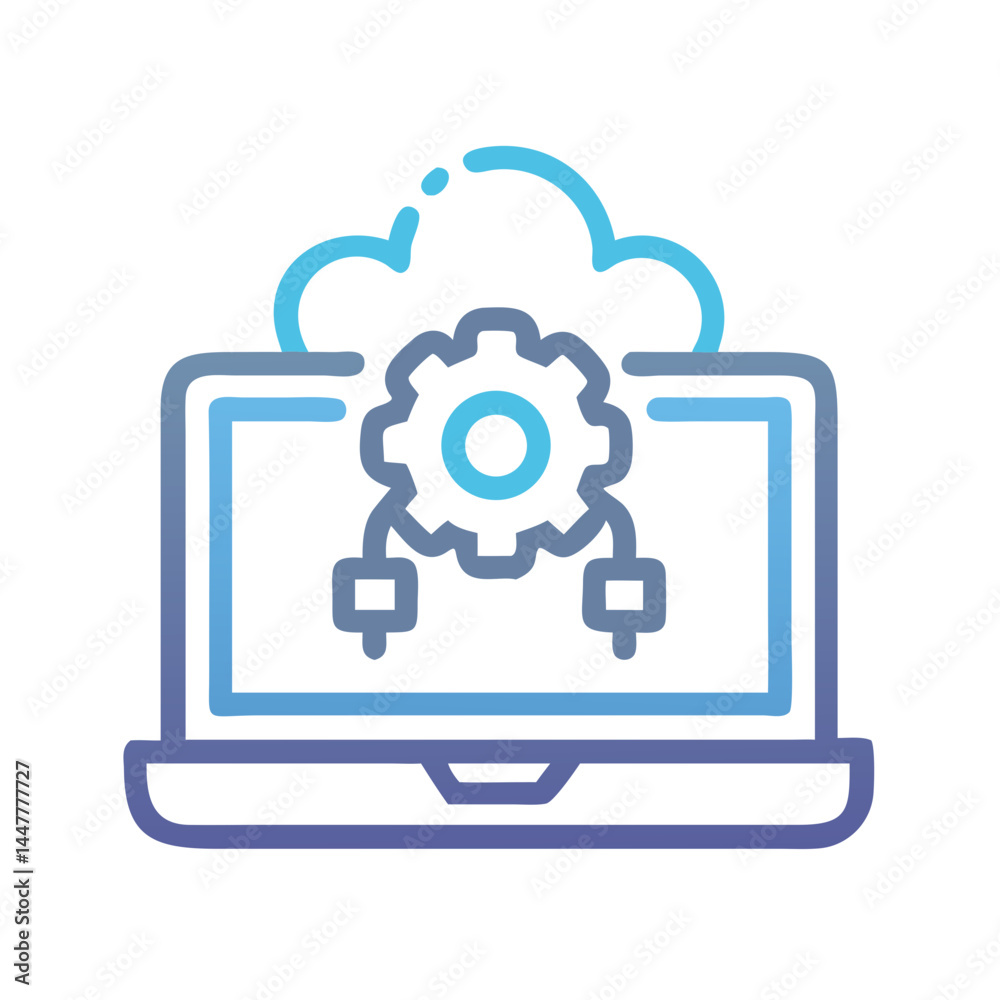 Fototapete cloud system configuration on laptop icon representing remote setup and cloud management