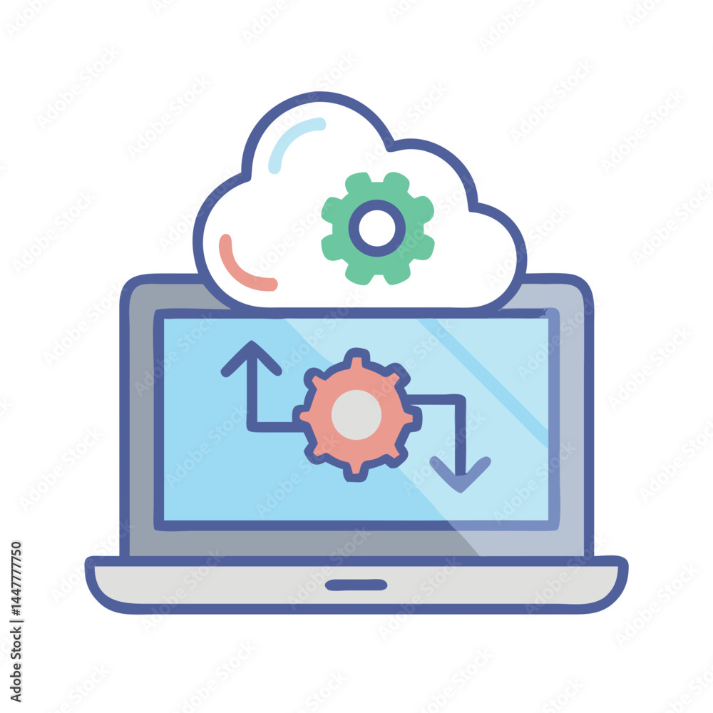 Poster Cloud System Configuration on Laptop Icon Representing Remote Setup and Cloud Management
