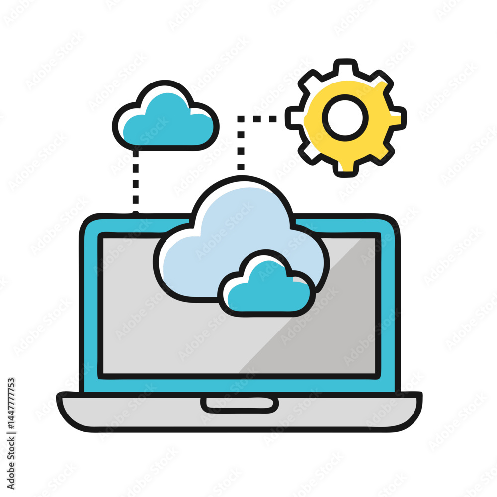 Poster Cloud System Configuration on Laptop Icon Representing Remote Setup and Cloud Management