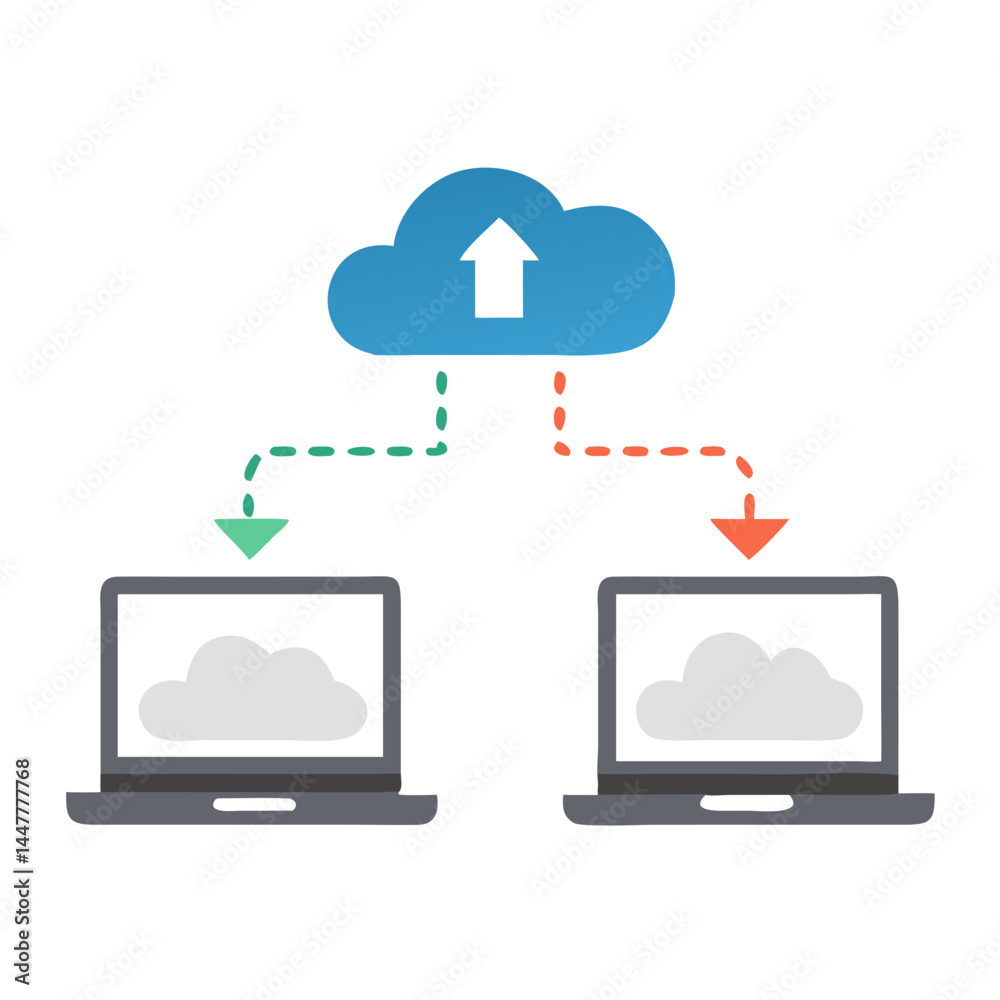 Leinwandbilder cloud uplink between laptops representing file sharing and remote data transfer icon
