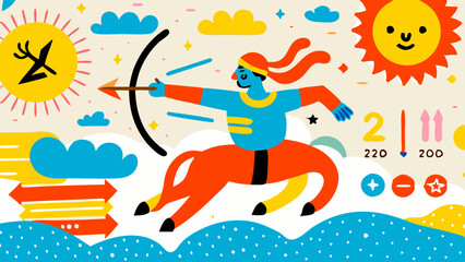 Obraz premium Colorful illustration of Sagittarius sign with playful imagery 