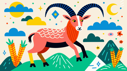Obraz premium Zodiac sign Capricorn illustrated with vibrant colors in nature 
