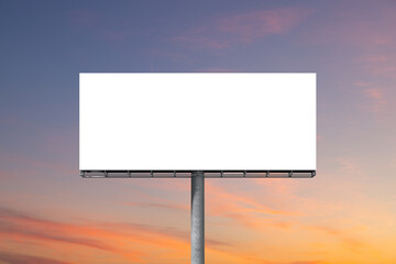 Billboard white blank for outdoor advertising at sunset sky. 