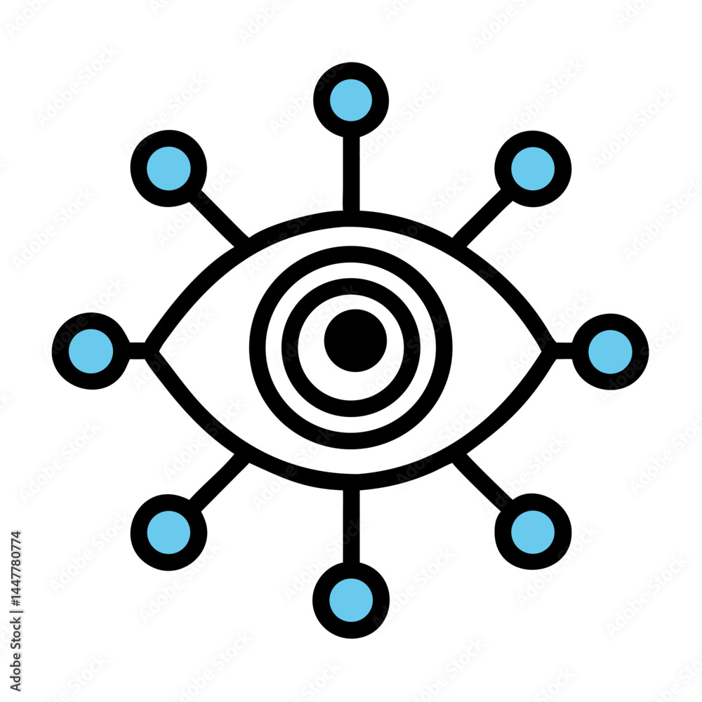 Poster network eye icon representing vision and connectivity in digital systems
