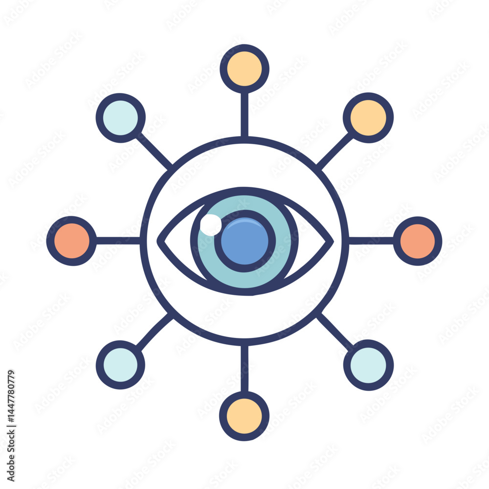 Poster network eye icon representing vision and connectivity in digital systems