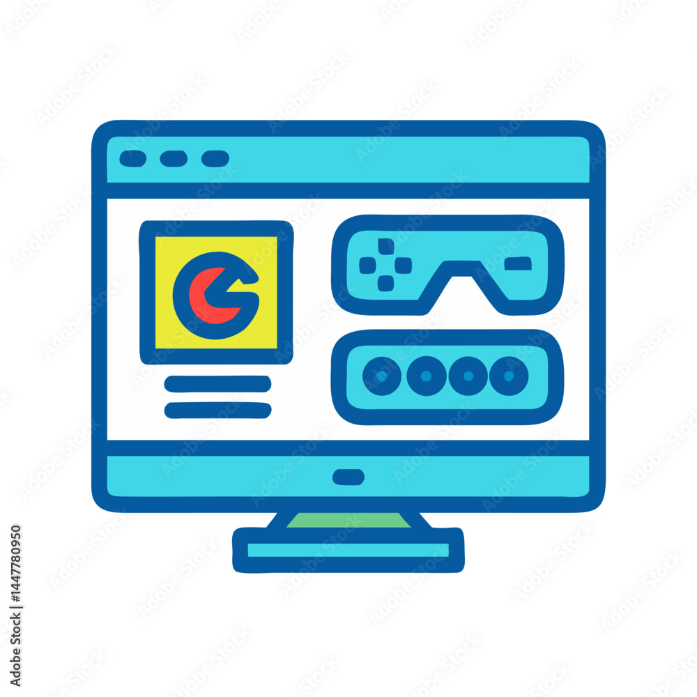 Poster online video game interface icon representing gaming and interactive entertainment