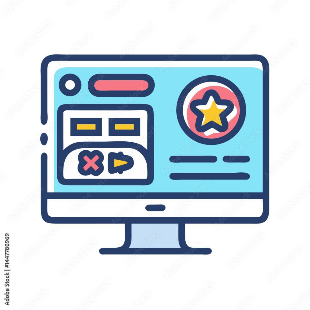 Poster online video game interface icon representing gaming and interactive entertainment