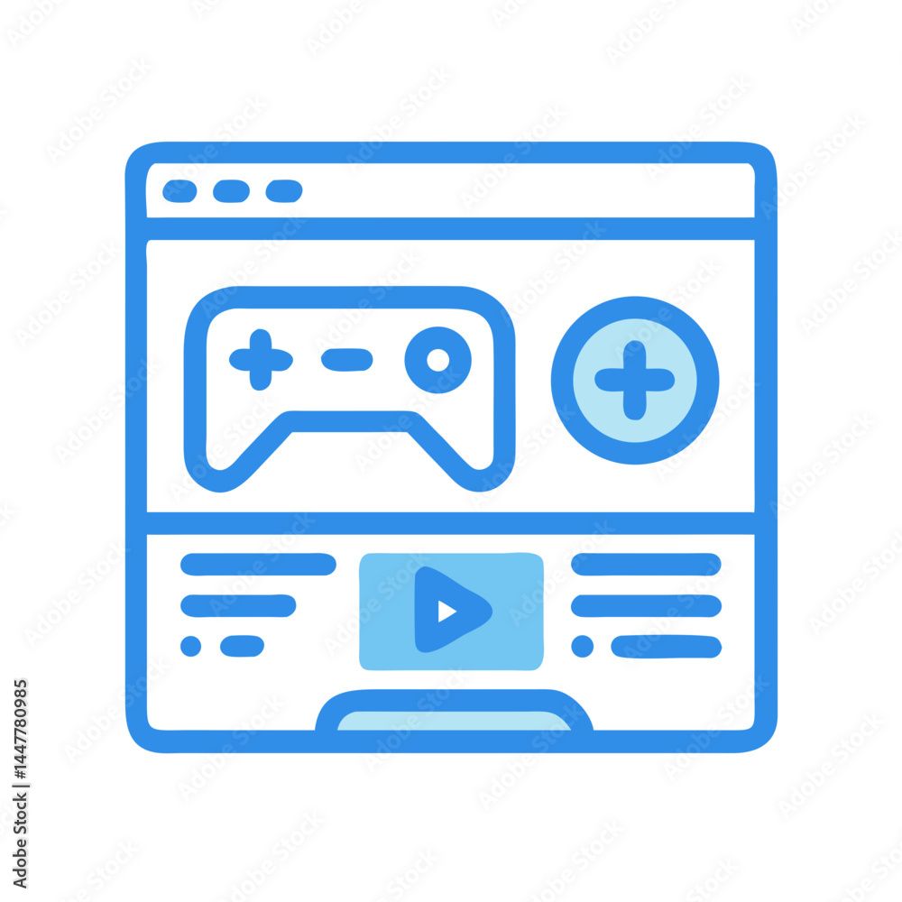 Poster online video game interface icon representing gaming and interactive entertainment