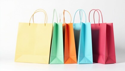 Paper shopping bag, handles, white background, view, tote bag