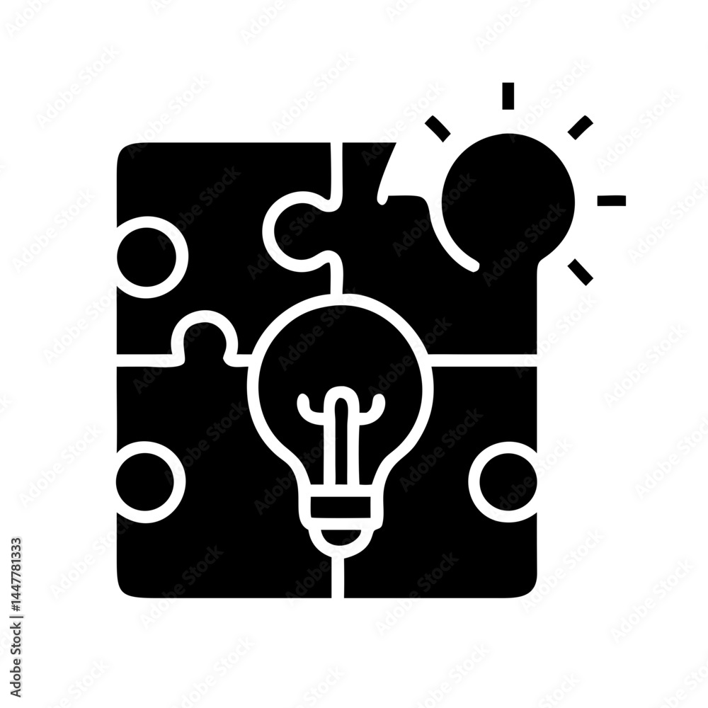 Poster Puzzle Piece with Lightbulb Idea Symbol Icon Representing Creativity and Problem-Solving