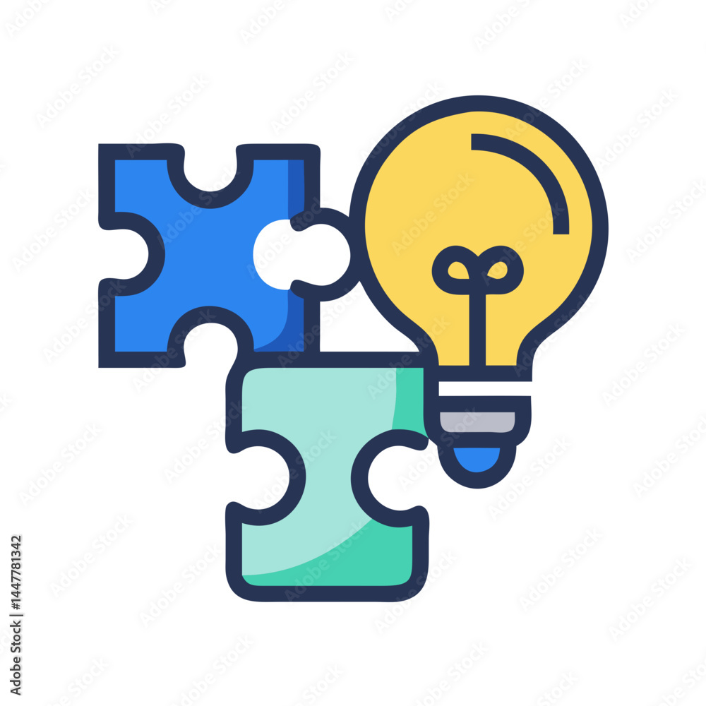 Poster Puzzle Piece with Lightbulb Idea Symbol Icon Representing Creativity and Problem-Solving