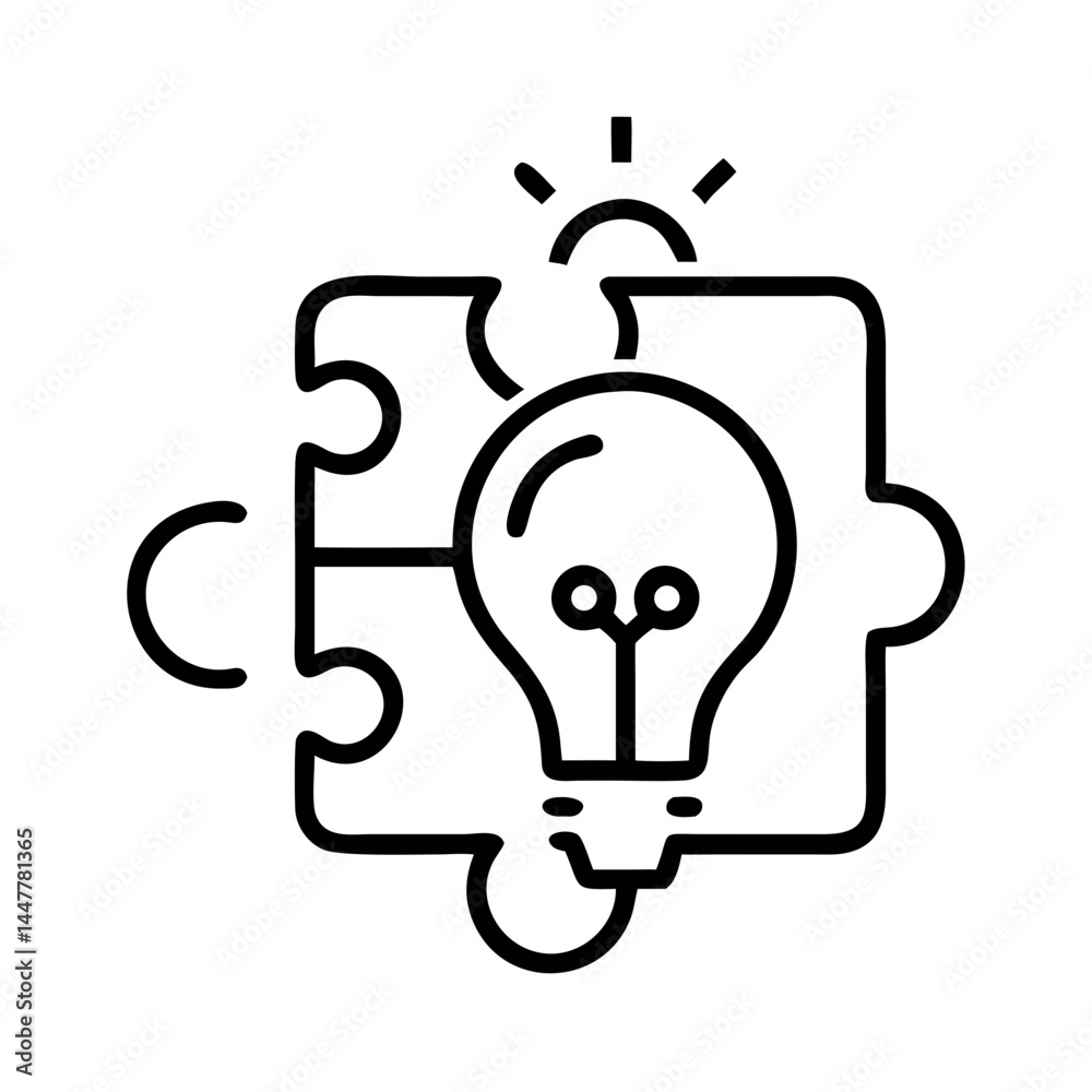 Poster Puzzle Piece with Lightbulb Idea Symbol Icon Representing Creativity and Problem-Solving