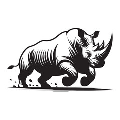 Streamlined charging rhinoceros silhouette vector perfect for sleek branding projects – charging rhinoceros silhouette – rhinoceros vector – rhinoceros illustration – silhouette of rhinoceros

