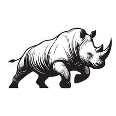 Elegant charging rhinoceros silhouette vector crafted for refined visual concepts – charging rhinoceros silhouette – rhinoceros vector – rhinoceros illustration – silhouette of rhinoceros

