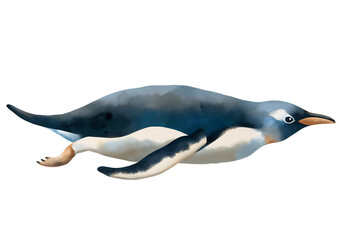Watercolor illustration of a swimming penguin on transparent background. © beyouenked
