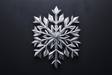 snowflake design with silver metallic geometric pattern in elegant abstract symmetry on a dark background for winter decor
