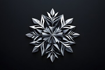 snowflake design with silver metallic geometric pattern in elegant abstract symmetry on a dark background for winter decor