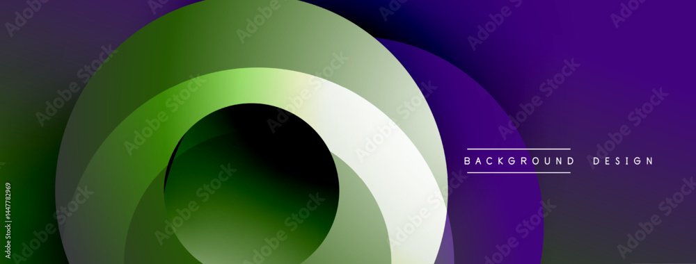 Leinwandbilder Abstract design features overlapping circular shapes. Gradient colors transition from purple to green. Modern aesthetic, simple composition.