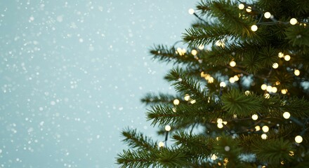 Christmas Tree with Lights and Falling Snow