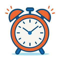Vintage alarm clock vector illustration, flat cartoon style icon in blue and orange color, useful for morning routine, reminders, productivity and sleep apps