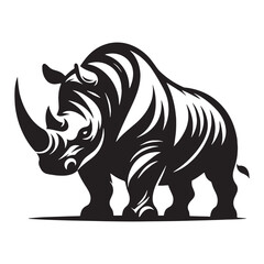 High-contrast charging rhinoceros silhouette vector perfect for dynamic visuals – charging rhinoceros silhouette – rhinoceros vector – rhinoceros illustration – silhouette of rhinoceros

