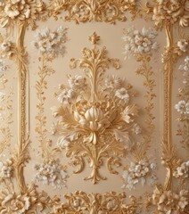 Obraz premium Bright luxury vintage floral wallpaper; pastel gold accents, ornate design, beautiful, bridal