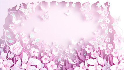 Fototapeta premium Enchanted Paper Cut Garden Delicate Flowers & Butterflies