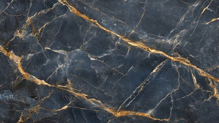 Fototapeta premium Dark, dramatic veined marble pattern showcases rich gold streaks.