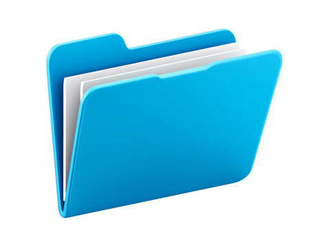 3D Render of a Blue File Folder with Documents Inside. File icon, file with folder icon png.