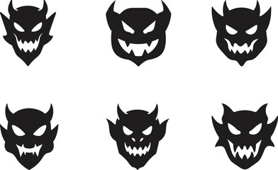 Graphic black silhouettes of Silhouette of a demon face silhouette- vector illustration with white background