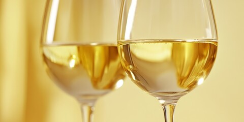Wine glasses with golden wine. Social drinking scene. Colorful and sophisticated.