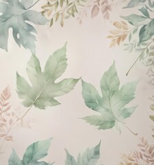 Delicate watercolor leaf card; pastel palette, subtle pattern,  texture,  simple,  nature