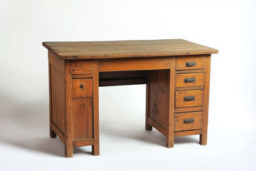 old and antique wooden table on white background