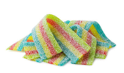 Pile of jelly candies strips close-up on a white background. Isolated