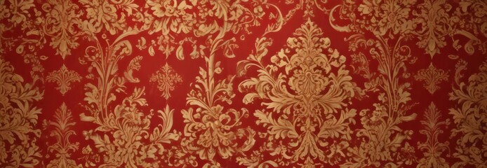 Elegant damask pattern, rich red and gold tones, intricate design , golden, graphics