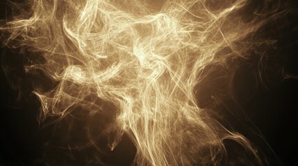 Abstract ethereal golden swirling forms against a dark backdrop.