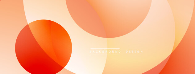 Abstract background features overlapping circles, gradients. Warm orange, peach tones create modern visual effect. Minimalist design.