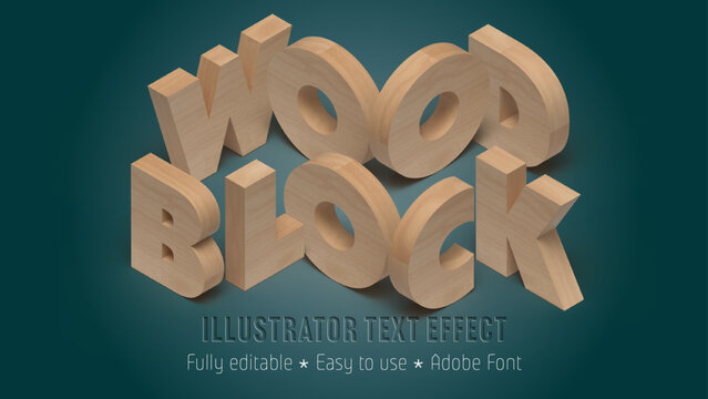 Editable wood block text effect showcase in illustrator creative 3d design indoor studio artistic view