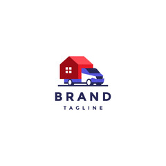 Simple Delivery House Truck Logo Design. Creative Delivery Truck Carrying House Logo Design.